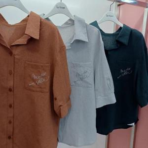 Latium HC06 구김 없는 엉덩이길이 옆트임 7부반팔 깔끔한 카라 셔츠블라우스 T2553bl02