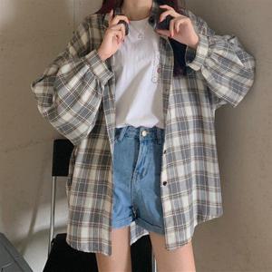 여성 루즈핏 셔츠자켓 가을 WS-ST03 데일리 의류 체크패턴 디자인