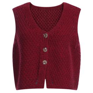 샵앤) 여성 V넥 단추오픈 세미크롭 6컬러 쫀쫀 니트 조끼 BOM-WVS-20784-레드