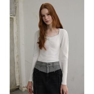 [에고이스트][BL] 스퀘어 넥 레이스 패치 티셔츠(ER3OTL07)