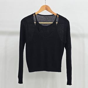 샵앤) 여성 신상 끈나시 일체 V넥 긴팔 니트 티셔츠 SIU-WKN-4806-블랙