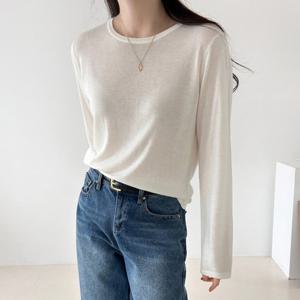 샵앤) 여성 라운드 얇은 간절기 무지 베이직 긴팔 니트티 NYS-WKN-4798-아이보리