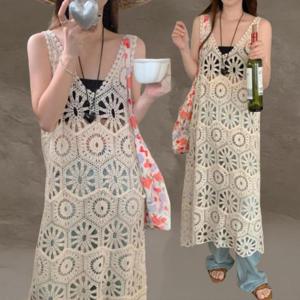 [다잇템]여성 코디 매쉬 비침 롱 원피스