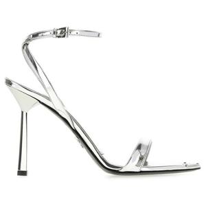 25 FW 프라다 트라이앵글 메탈릭 레더 로고 하이힐 샌들 1X923MFD1003AU1