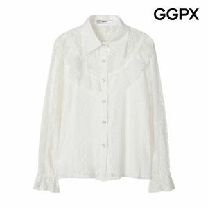[GGPX] 카라넥 레이스 러플 밴딩 소매 블라우스 (GP9SH014F)