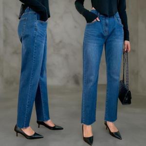 [다잇템]여성 편한 일자핏 컷아웃 중청 청바지