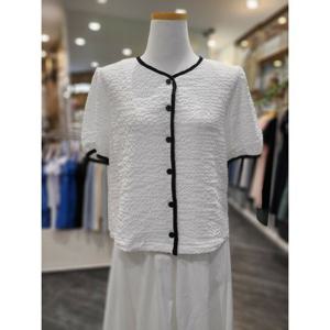 [플라스틱아일랜드]MARIO라운드넥 배색포인트 가디건형 블라우스 PQ2WB561