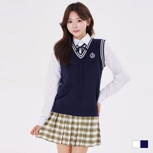 남녀공용 두줄라인 크라운 자수 스웨터 니트조끼