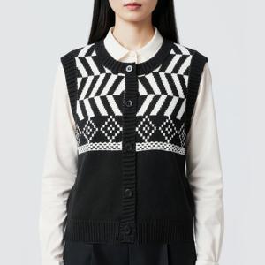 샵앤) 여성 라운드 웨이브 레이어드 니트 조끼 MSE-WVS-20795-블랙