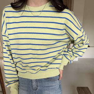 샵앤) 국산 여성 라운드 세미크롭 단가라 긴팔 맨투맨 LL-WSH-4842-옐로우