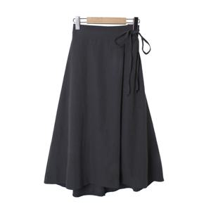 샵앤) 국산 리본끈 A라인 플레어 랩스타일 미디스커트 STJ-WSK-4863-차콜