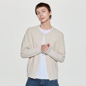 헤지스  25FW  남성 가을 솔리드 라운드넥 면 가디건 HZSW5F200I1