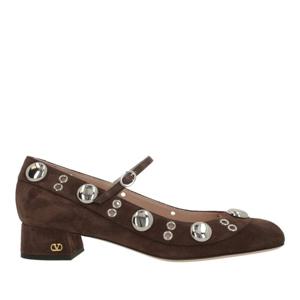 발렌티노 메탈 스터드 스웨이드 메리 제인 펌프스 7W0S0NE5 YTB