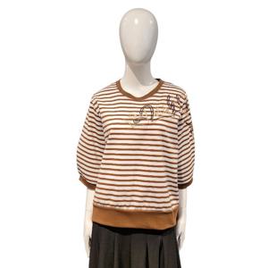 [페이지플린]단가라 레터링 뒷트임 7부소매 티셔츠F5CTS006A