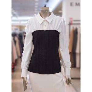 미니멈 세이브존03 미니멈 카라넥 니트배색 블라우스 AWMXDAWB0440A