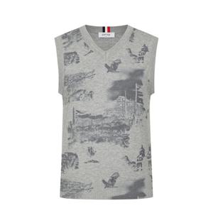 [핑] 여성 프린트 브이넥 니트 베스트 121E3SV181MG