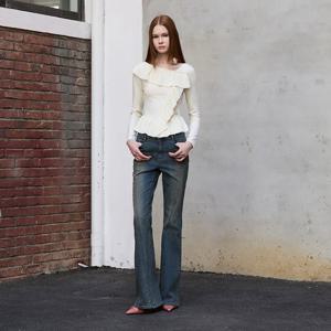 [에고이스트][BLUE LABEL] 언밸런스 러플 사선 니트탑 ER3OKL01