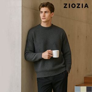 [지오지아] 사선 조직 멜란지 라운드 니트 (AAD4ER1101)