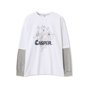 남자 유령 프린팅 레이어드 긴팔 티셔츠 AC-TSA-Q062-아이보리