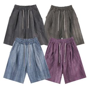 남자 워싱 피그먼트 밴딩 핀턱 하프팬츠 DS-PTH-Q261-보라