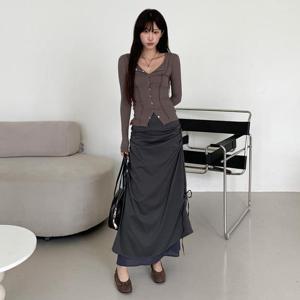 [다잇템]여성 슬림핏 골지 슬릿 V넥 가디건