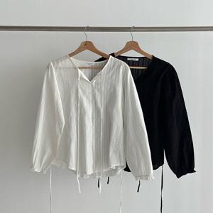[다잇템]여성 뒷끈 오픈넥 단가라 블라우스