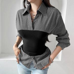 [금찌]금찌 벤티 체크 묶음 블라우스 ST7764B