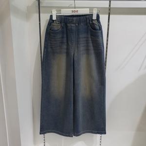 [소이]밑단 스냅 와이드 기모 빈티지진 25W0257_KG