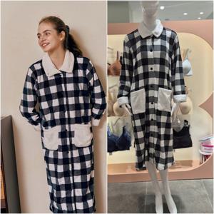 [솔브] 밍크스판 체크나염 원피스 잠옷 홈웨어 SEV2593L