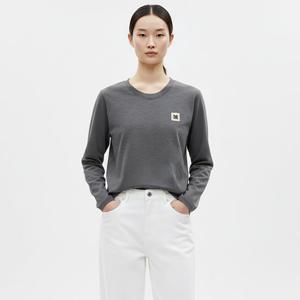 샵앤) 국산 여성 라운드 고양이 패치 면스판 긴팔 티셔츠 DAI-WSH-20869-차콜