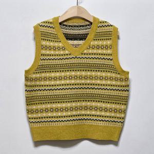 샵앤) 국산 여성 V넥 자가드 레이어드 니트 조끼 21DS-WVS-4993-머스터드