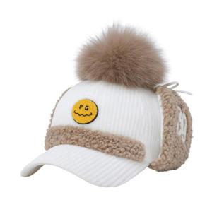 파리게이츠골프용품 NQC 521D4CP003_WH 여성 스마일 폭스 퍼 코듀로이 이어워머 캡