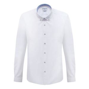 슬림_블루 배색카라 화이트 버튼다운 긴팔셔츠_S8108