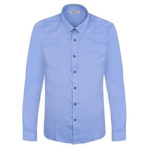 슬림 진 패턴 포인트 카라 블루 긴팔셔츠_SV8104