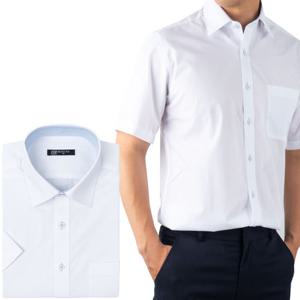 레귤러_스카이 스트라이프 배색 화이트 반팔셔츠_RF2132