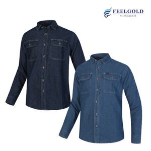 [필골드] 가슴포켓 청 면남방셔츠 FF702