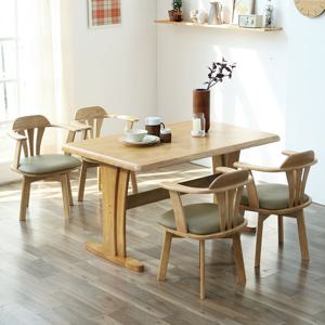 베스트리빙 오츠카 1350 우드슬랩 고무나무 4인 식탁세트/회전의자 4개