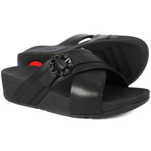 핏플랍루루크리스탈-버클레더크로스슬라이드올블랙여성(FC5-090)