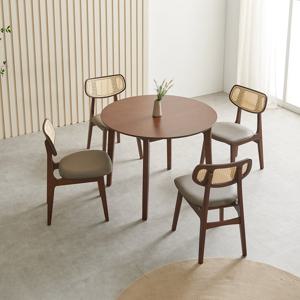 라로퍼니처 발리 원형 1000 고무나무 원목 라탄 식탁 세트 (식탁+의자4)