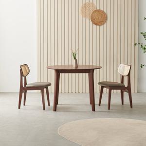 라로퍼니처 발리 원형 1000 고무나무 원목 라탄 식탁 세트 (식탁+의자2)