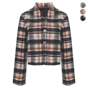 [BNX] 여성 체크 배색 버튼 숏 자켓