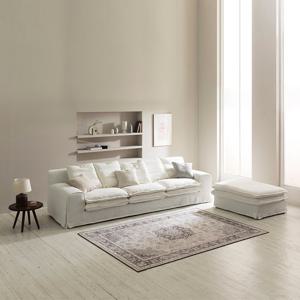 [버즈가구] 클레멘티 4인용 폴쉬린넨 패브릭소파 스툴포함