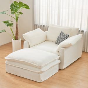 [버즈가구] 로빌 와이드형 폴쉬 린넨 패브릭소파 스툴포함