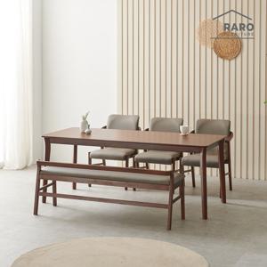 라로퍼니처 위니 1900 고무나무 원목 6인 식탁 세트 (식탁+의자3+벤치1)