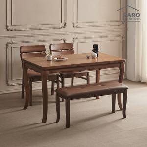 라로퍼니처 아리아 1300 순수 원목 4인 식탁 세트 (식탁+의자2+방석벤치1)