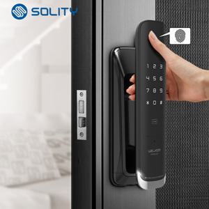 웰콤 지문인식 무타공 푸시풀 디지털도어락 [패스온(WP-450B)] 카드키2개+번호키 블루투스(옵션) 도어록 내부이중잠금 푸시바잠금 허수기능 강력한내구성 현관문 도어락