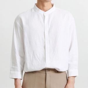 남성 의류 린넨 7부 셔츠 네이비 오버핏 데일리 웨어