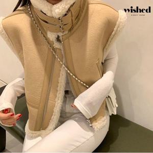 페미닌 하이넥 양털 배색 무스탕 베스트 (WIADVT014)