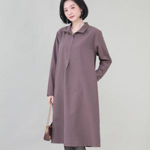 애비뉴투지 엄마옷 오픈 셔츠 카라 단추 긴팔 롱 원피스 K12304