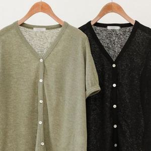 빅사이즈 브이 307P690S 의류 가디건 골지 반팔